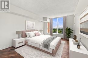 Toronto (High Park-Swansea) condo for rent - A bedroom with a large bed and a view of the outside.