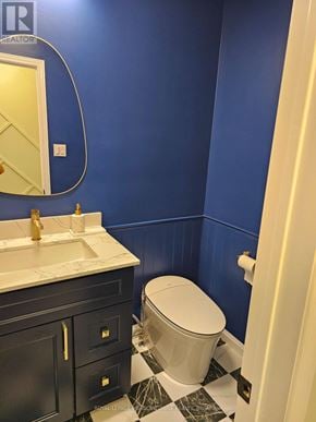 Milton (De Dempsey) apartment for rent - A white toilet sits in a bathroom with blue walls.