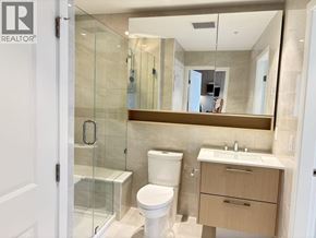 Burnaby apartment for rent - A bathroom with a toilet, sink, and shower.