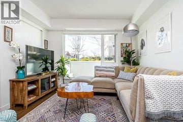 North Vancouver townhouse for rent - A living room with a brown coffee table and a grey sofa.