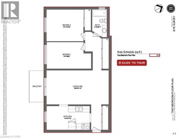 Waterloo condo for rent - A floor plan for a two bedroom floor plan.