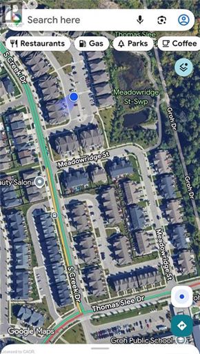Kitchener townhouse for rent - A satellite image of a street view with Thomas Slee Dr and Meadowridge St Swp.