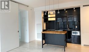 Toronto (Waterfront Communities) condo for rent - A kitchen with a black countertop and a white door.