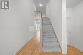 Loyalist (Bath) apartment for rent - A staircase with a wooden handrail and grey carpeted steps.