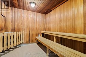 St. Catharines (Glendale/Glenridge) condo for rent - A wooden room with benches and a wooden wall.