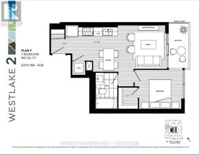 Toronto (Mimico) condo for rent - A black and white image of a Westlake 2 floor plan.
