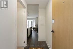 Toronto (Church-Yonge Corridor) condo for rent - A hallway with a door on the right and a view of a living room through the door.
