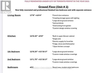 Toronto (Hillcrest Village) apartment for rent - A flyer advertises a fully renovated two-bedroom unit with a ground floor living room, kitchen, and two bedrooms, along with a bathroom.