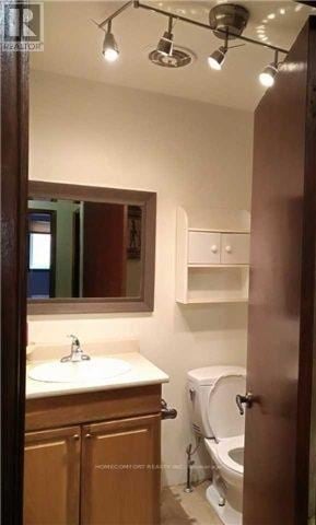 Toronto (Westminster-Branson) apartment for rent - A bathroom with a sink, mirror, and toilet.