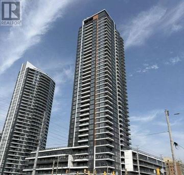 Mississauga (Hurontario) condo for rent - Two high-rise buildings with the name "HomeMiracle Realty Ltd" on the front.