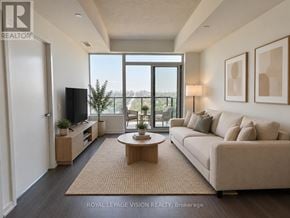 Toronto (Humber Heights) condo for rent - A living room with a couch, a coffee table, and a flat screen TV.