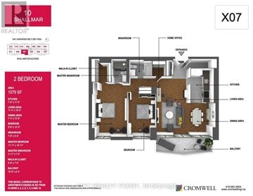 Toronto (Forest Hill North) condo for rent - A floor plan for a 2 bedroom apartment at 10 Shallmar Realty.