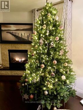 Newmarket (Summerhill Estates) apartment for rent - A Christmas tree with ornaments and lights in front of a fireplace.