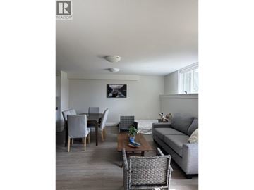 Burnaby apartment for rent - A living room with a grey couch, a coffee table, and a painting on the wall.