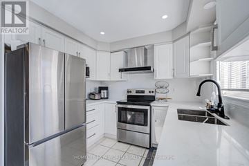 Oakville (Wc Wedgewood Creek) townhouse for rent - A modern kitchen with stainless steel appliances and white countertops.
