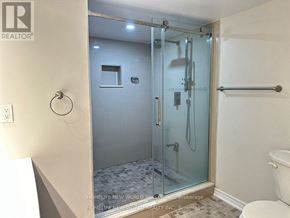 Richmond Hill (Crosby) apartment for rent - A bathroom with a glass shower door and a toilet.