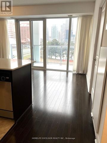 Mississauga (City Centre) condo for rent - A kitchen with a dishwasher and a refrigerator.
