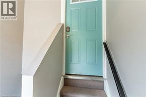 Hamilton townhouse for rent - A blue door is at the end of a staircase.