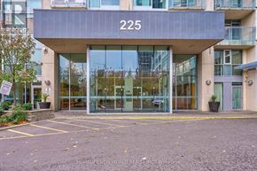 Mississauga (City Centre) condo for rent - The building number 225 is a modern structure with glass doors and windows.