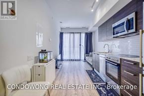 Toronto (Church-Yonge Corridor) condo for rent - A modern kitchen with a white countertop and a microwave above it.