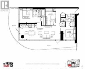 Toronto (Church-Yonge Corridor) condo for rent - A floor plan of a property with a master bedroom, a living room, and a kitchen.