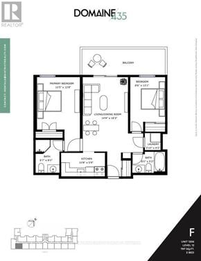 Ottawa condo for rent - A floor plan for a property with a primary bedroom, living room, laundry room, and bathroom.