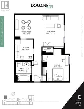 Ottawa condo for rent - A black and white image of a floor plan for a property called Domaine 435.