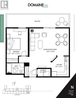 Ottawa condo for rent - A floor plan for a real estate listing shows a living area with a kitchen and two bathrooms.