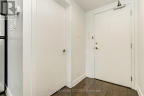 Ottawa condo for rent - A white door with a silver handle and a small hole above it.