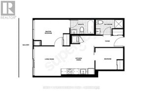 Kitchener condo for rent - A black and white image of a floor plan for a first class residential unit.