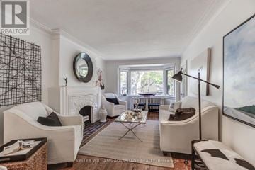 Toronto (The Beaches) apartment for rent - A living room with a fireplace and a painting on the wall.