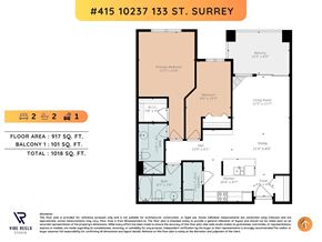 Surrey apartment for rent - A floor plan for a property at #415 10237 133 St. Surrey is shown with a total area of 1018 SQ. FT.