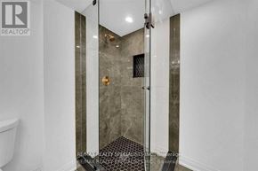 Mississauga (Lisgar) apartment for rent - A bathroom with a walk-in shower and a toilet.