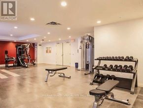 Toronto (Downsview-Roding-Cfb) condo for rent - A gym with a variety of equipment including weights and a bench.