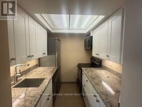 Toronto (Waterfront Communities) condo for rent - A kitchen with granite countertops and white cabinets.