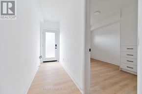 Toronto (Dovercourt-Wallace Emerson-Junction) townhouse for rent - A hallway with a door on the left and a cabinet on the right.