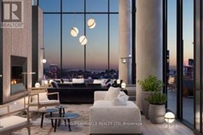 Toronto (Church-Yonge Corridor) condo for rent - A modern living room with a view of the city at dusk.