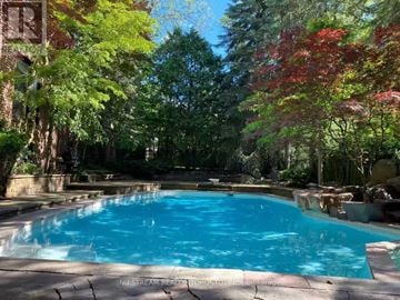 Toronto (Banbury-Don Mills) apartment for rent - A pool surrounded by trees in a backyard.