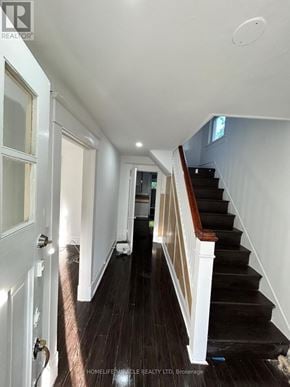 Brampton (Downtown Brampton) apartment for rent - A hallway with a staircase and a door.