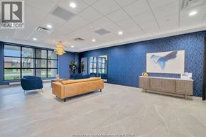 Windsor condo for rent - A realtor's office with a blue accent wall and a large window.