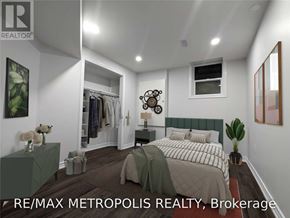 Whitby (Rolling Acres) apartment for rent - A bedroom with a bed, a nightstand, a wardrobe, and a plant.