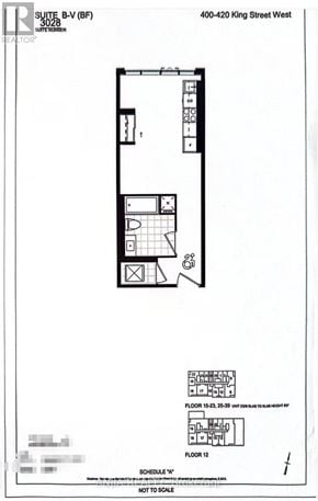 Toronto (Waterfront Communities) condo for rent - A floor plan for a suite in a building at 400-420 King Street West.