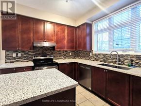 Markham (Wismer) apartment for rent - A kitchen with brown cabinets and granite countertops.