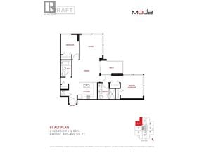 Burnaby apartment for rent - A floor plan for a two bedroom, two bath apartment.