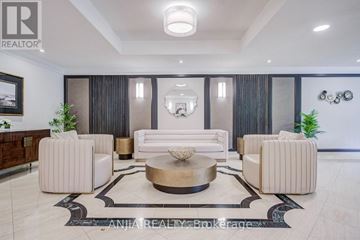 Toronto (Steeles) condo for rent - A well-lit, modern living room with a large coffee table and comfortable seating.