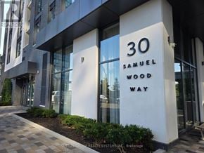 Toronto (Islington-City Centre West) condo for rent - A building with a sign that says "30 Samuel Wood Way".