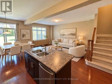 Hamilton (Meadowlands) townhouse for rent - A well-lit kitchen with a dining table and chairs.