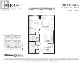 Toronto (Willowdale East) condo for rent - A floor plan for a condo named The Franklin is displayed, showing a one bedroom plus den with a balcony.