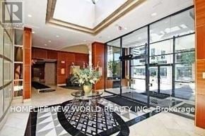 Toronto (Lansing-Westgate) condo for rent - A lobby with a black and white checkered floor mat.
