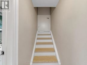 Toronto (Westminster-Branson) apartment for rent - A hallway with a staircase leading to a door at the end.